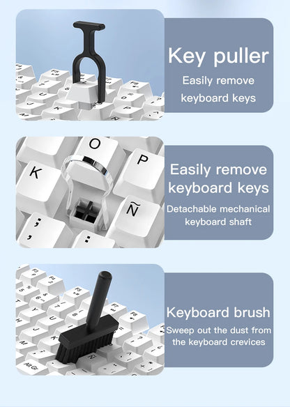 Apoio de pulso em couro para teclado com ferramentas de limpeza profissional e compartimento de armazenamento integrado para uso diário.