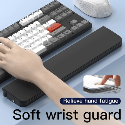Apoio de pulso em couro para teclado com ferramentas de limpeza profissional e compartimento de armazenamento integrado para uso diário.